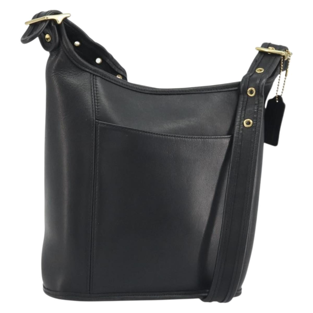 Coach Shoulder Bag Leather Black Gold Auth 191112