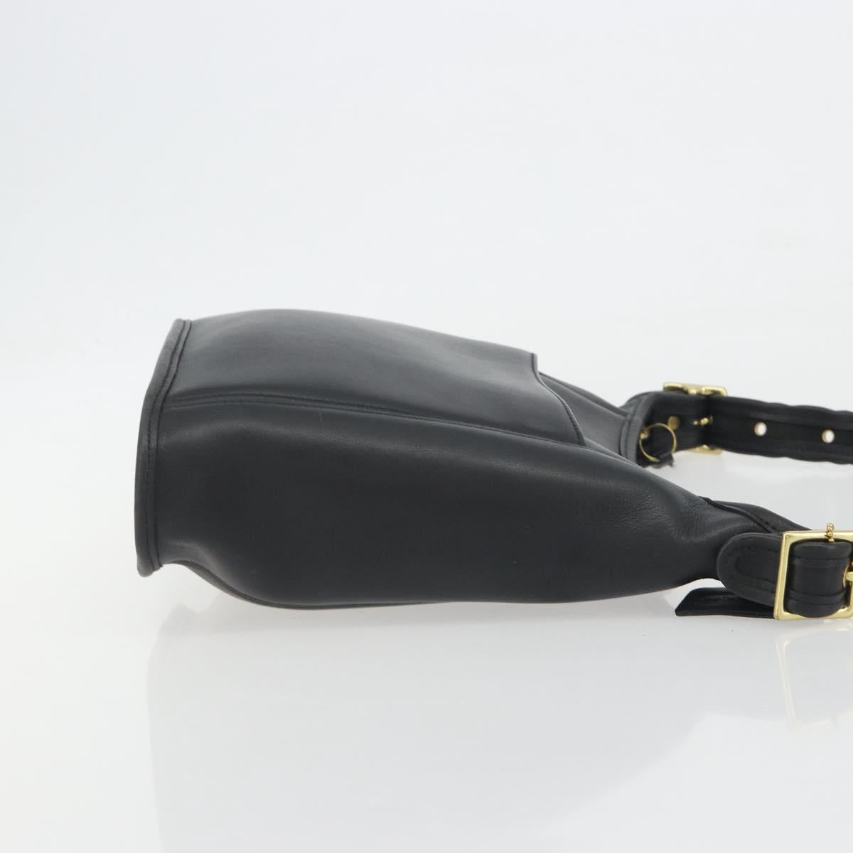 Coach Shoulder Bag Leather Black Gold Auth 191112
