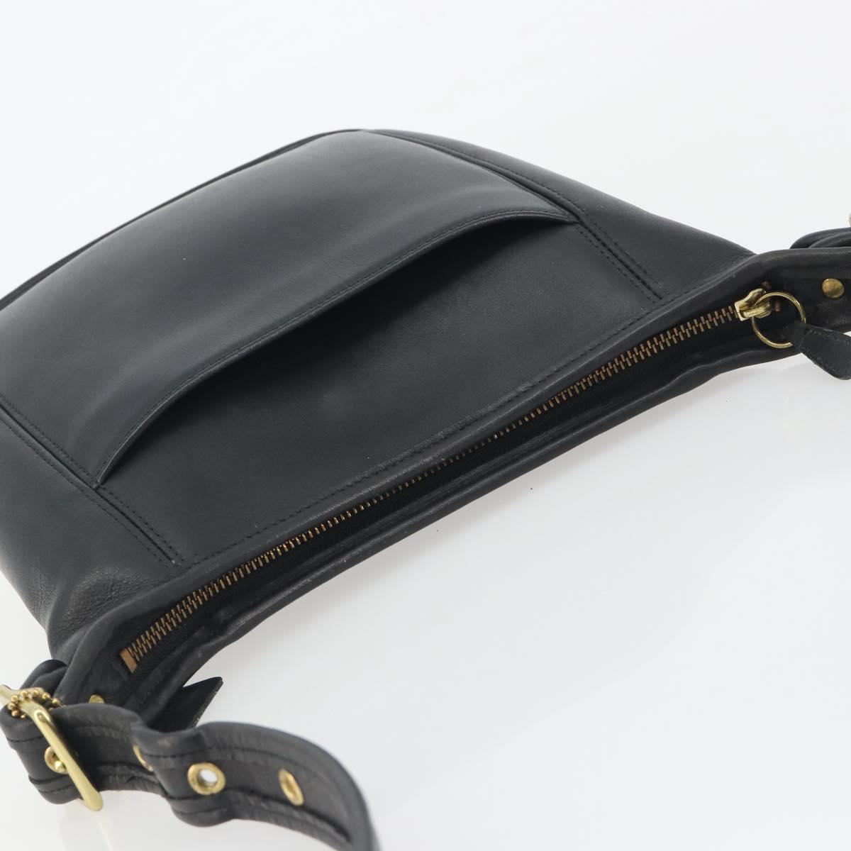 Coach Shoulder Bag Leather Black Gold Auth 191112