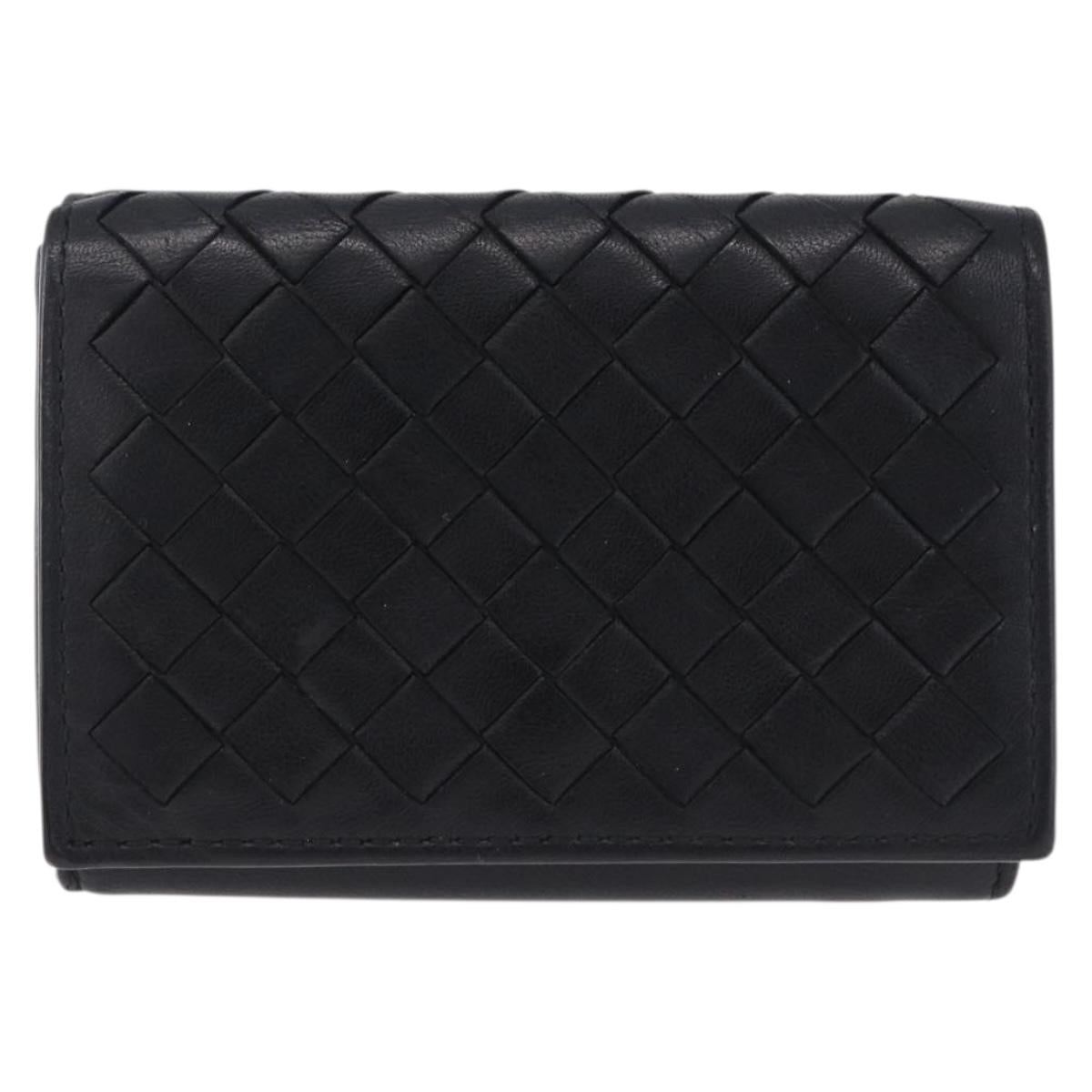 BOTTEGA VENETA INTRECCIATO Trifold Wallet Leather Black Auth 191126A
