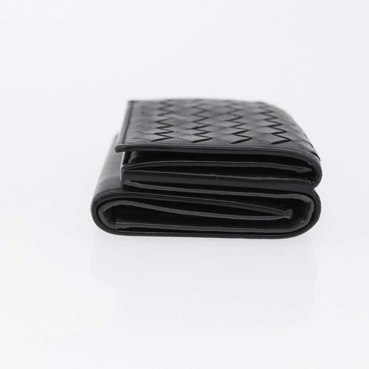 BOTTEGA VENETA INTRECCIATO Trifold Wallet Leather Black Auth 191126A