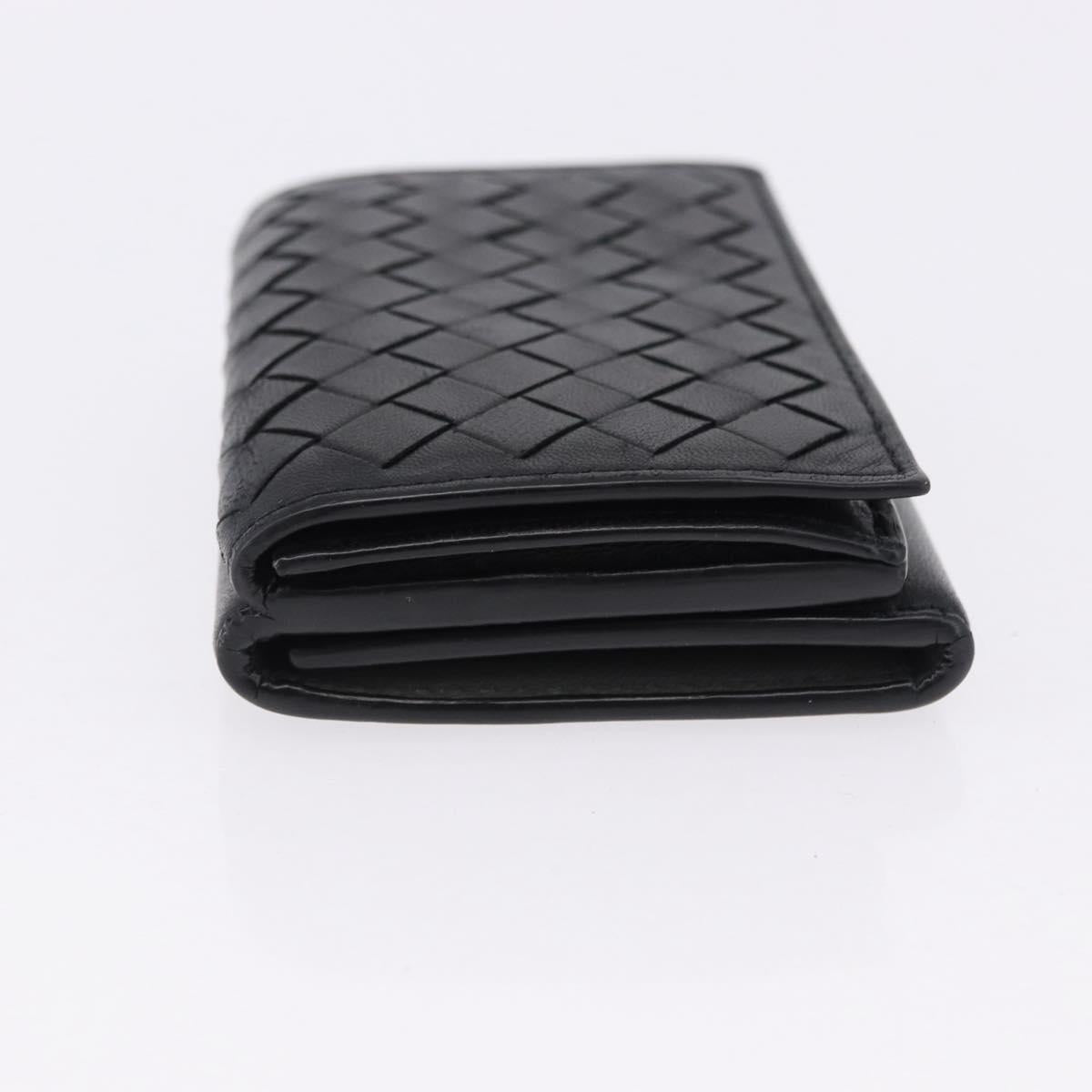 BOTTEGA VENETA INTRECCIATO Trifold Wallet Leather Black Auth 191126A