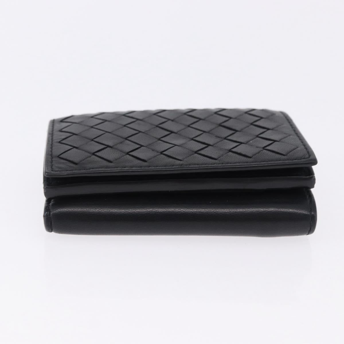 BOTTEGA VENETA INTRECCIATO Trifold Wallet Leather Black Auth 191126A