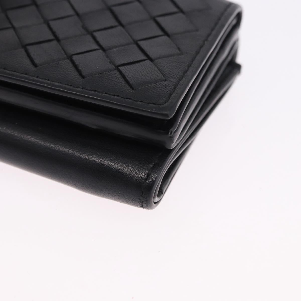 BOTTEGA VENETA INTRECCIATO Trifold Wallet Leather Black Auth 191126A