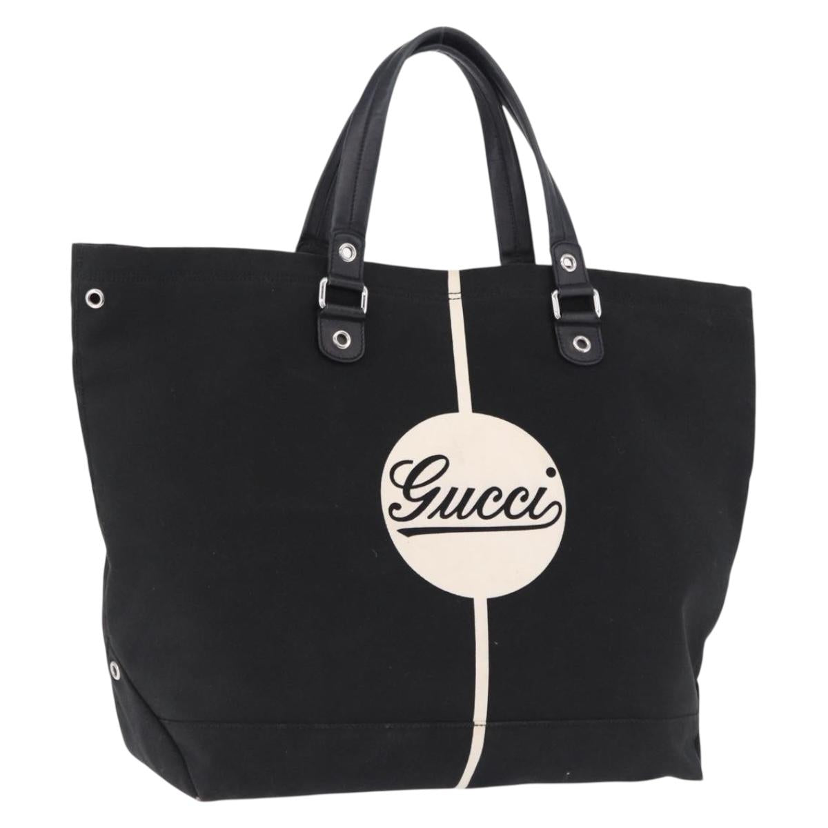 GUCCI Tote Bag Canvas Black Silver 194465 Auth 191127
