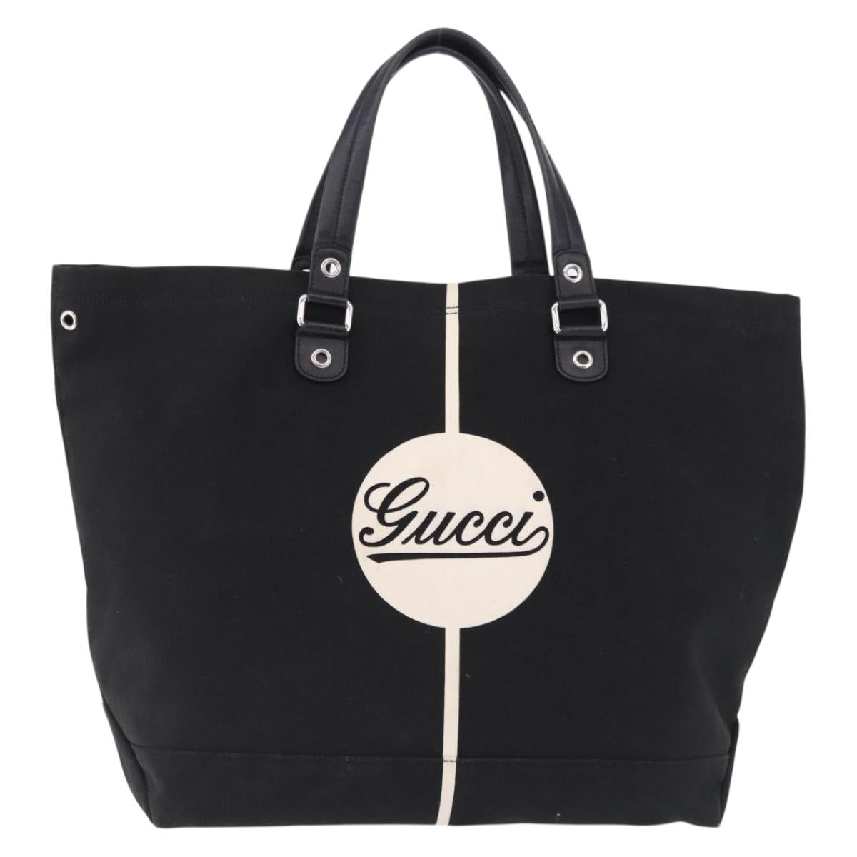 GUCCI Tote Bag Canvas Black Silver 194465 Auth 191127