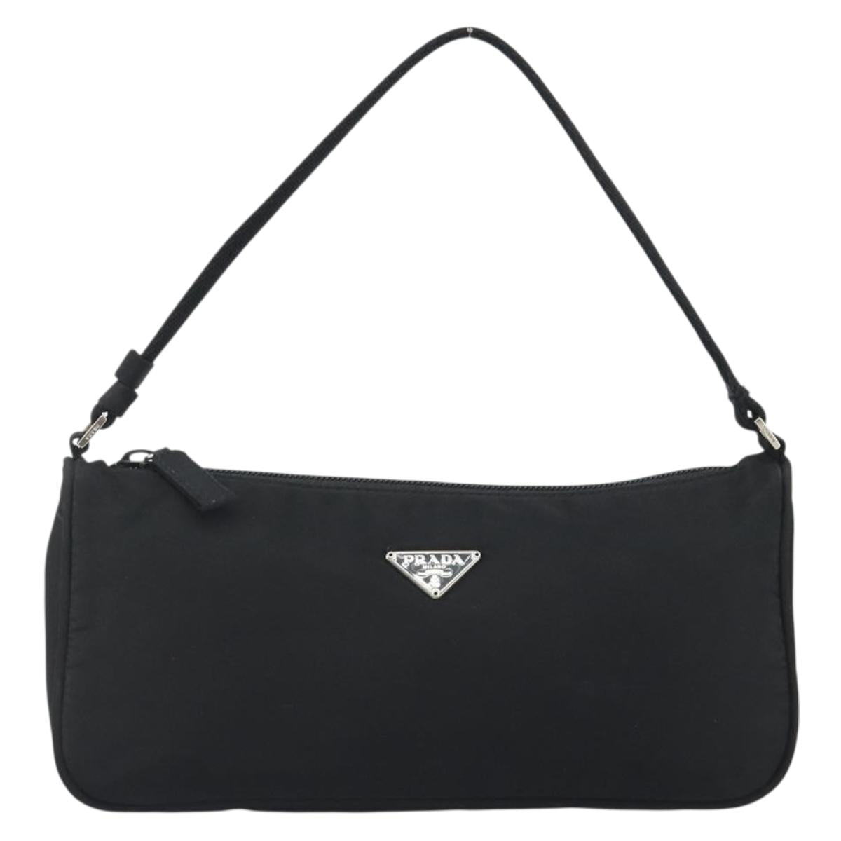 PRADA Accessory Pouch Nylon Black Silver Auth 191130A