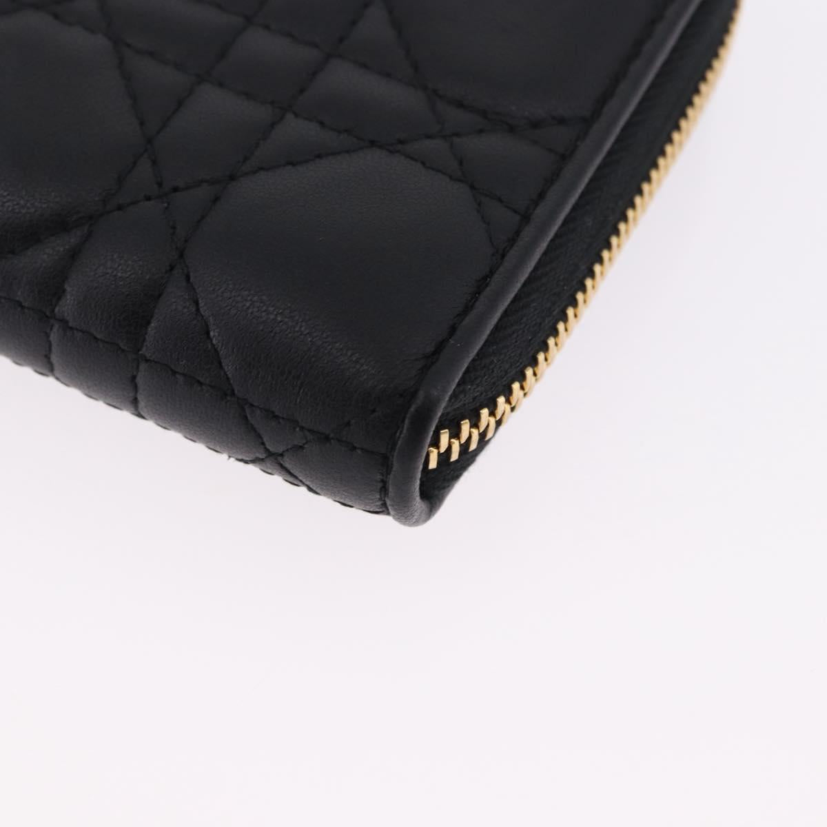 Christian Dior Lady Dior Canage Long Wallet Lamb Skin Black Gold Auth 191131M