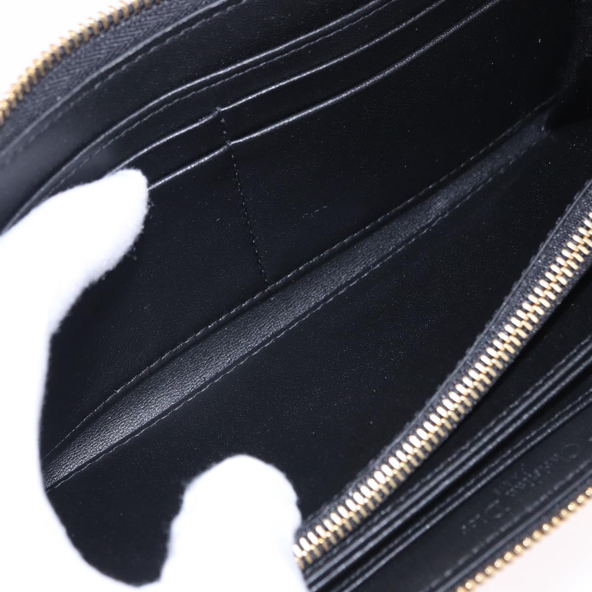 Christian Dior Lady Dior Canage Long Wallet Lamb Skin Black Gold Auth 191131M