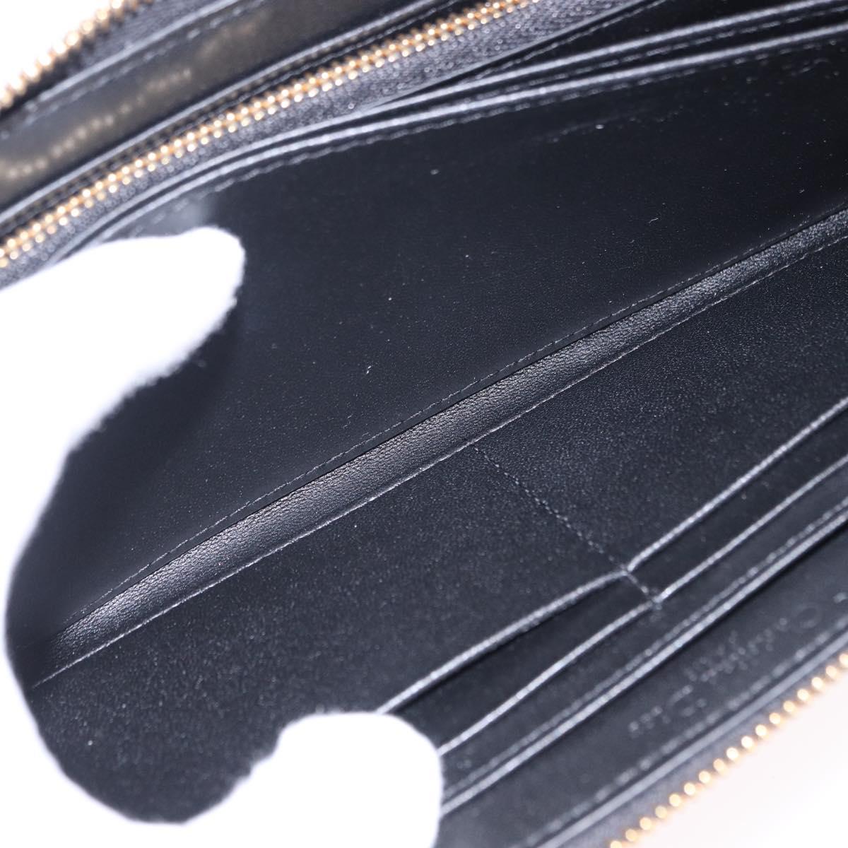 Christian Dior Lady Dior Canage Long Wallet Lamb Skin Black Gold Auth 191131M