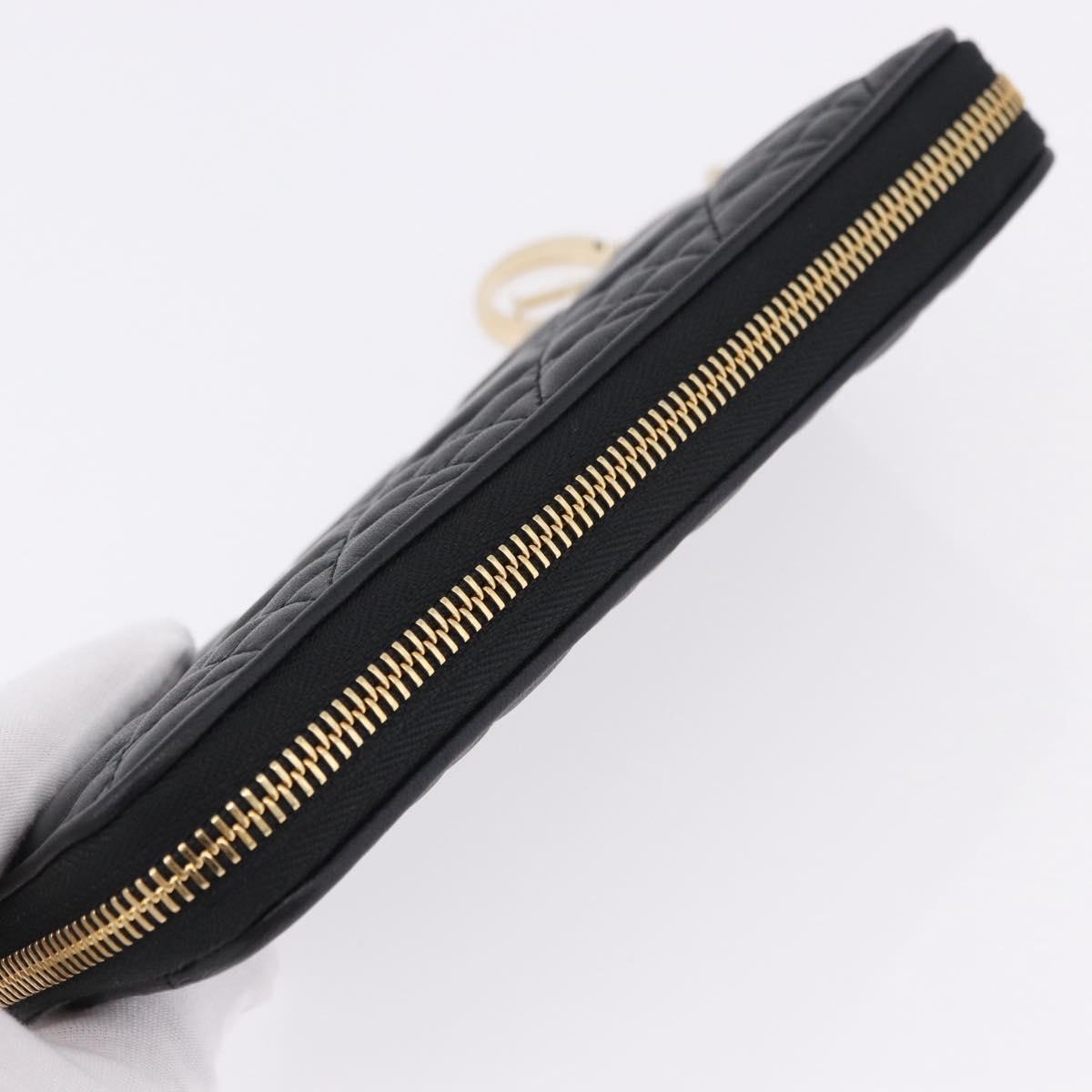 Christian Dior Lady Dior Canage Long Wallet Lamb Skin Black Gold Auth 191131M