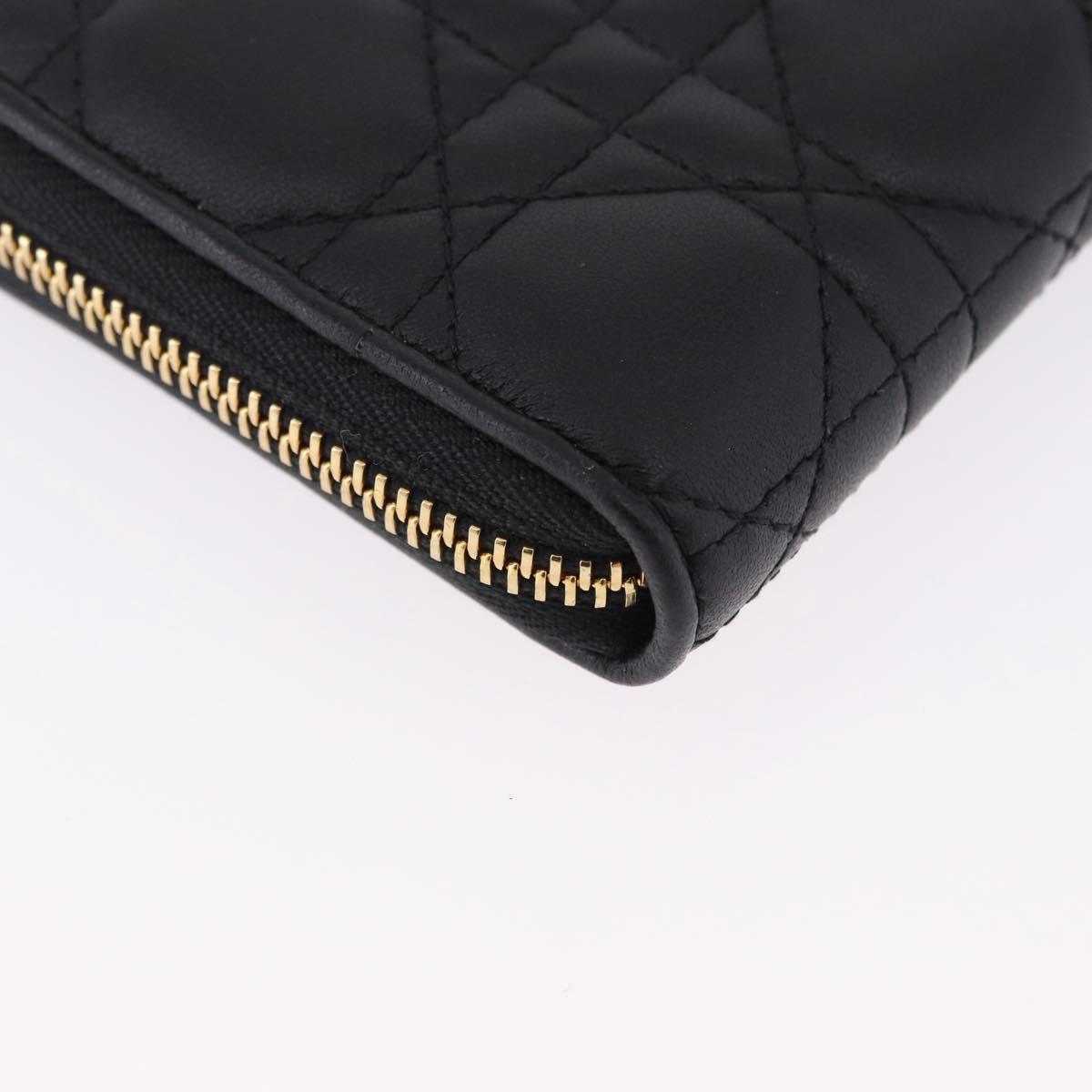 Christian Dior Lady Dior Canage Long Wallet Lamb Skin Black Gold Auth 191131M