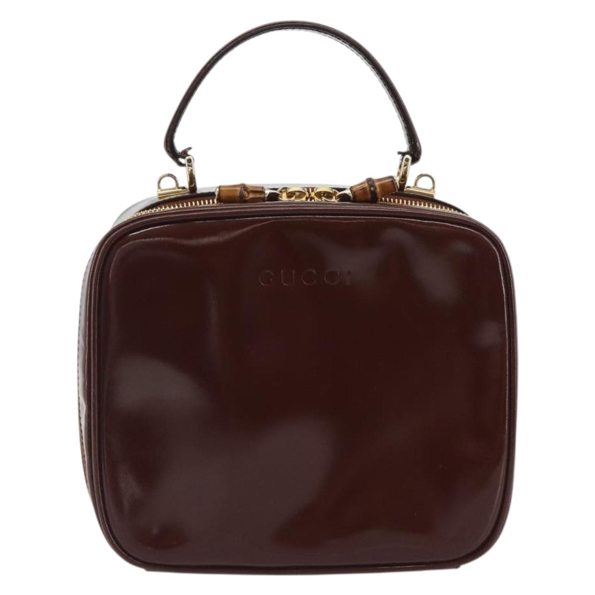 GUCCI Vanity Hand Bag Patent Leather Bordeaux Gold 000 270 0323 Auth 191132