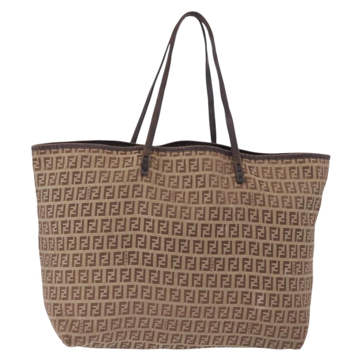 FENDI Zucchino Canvas Tote Bag Beige Auth 191133
