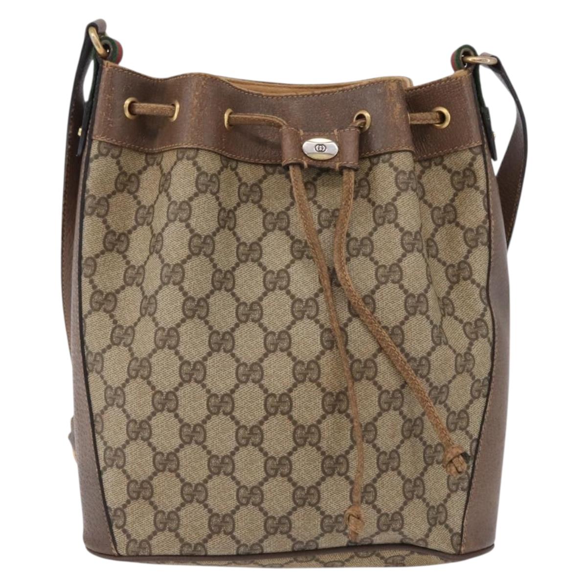 GUCCI GG Supreme Web Sherry Line Bag PVC Beige Gold 41 02 034 Auth 191135