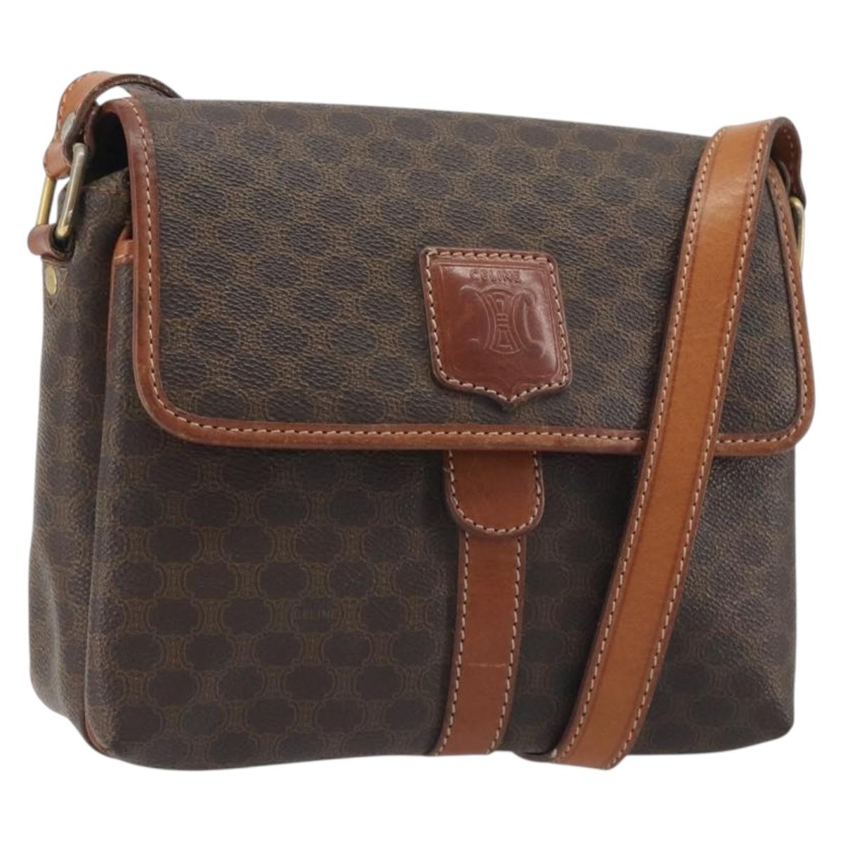 CELINE Macadam Canvas Shoulder Bag PVC Leather Brown Gold Auth 191139