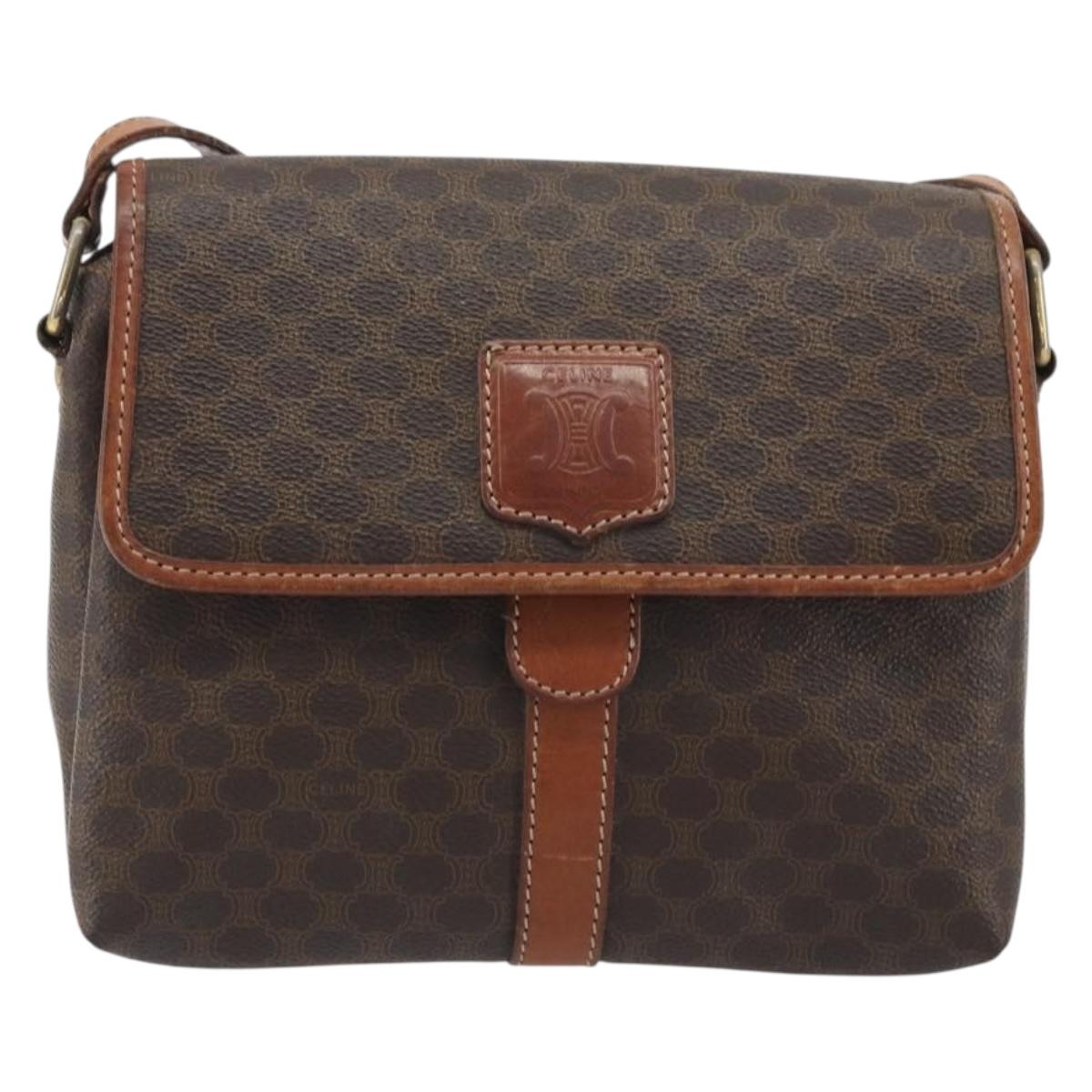 CELINE Macadam Canvas Shoulder Bag PVC Leather Brown Gold Auth 191139