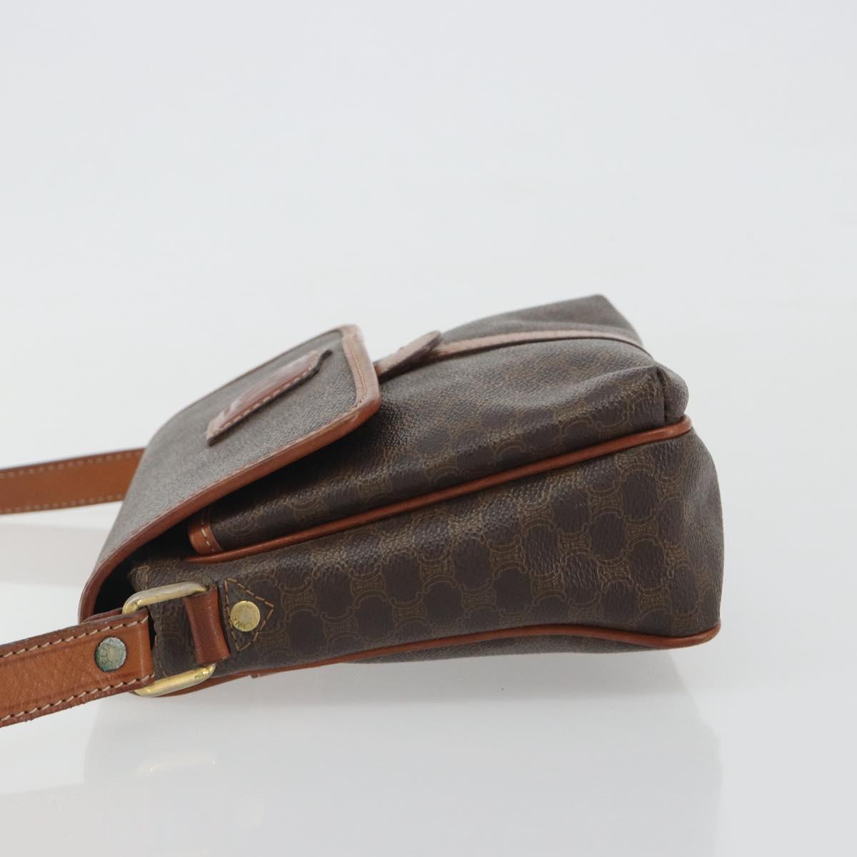 CELINE Macadam Canvas Shoulder Bag PVC Leather Brown Gold Auth 191139