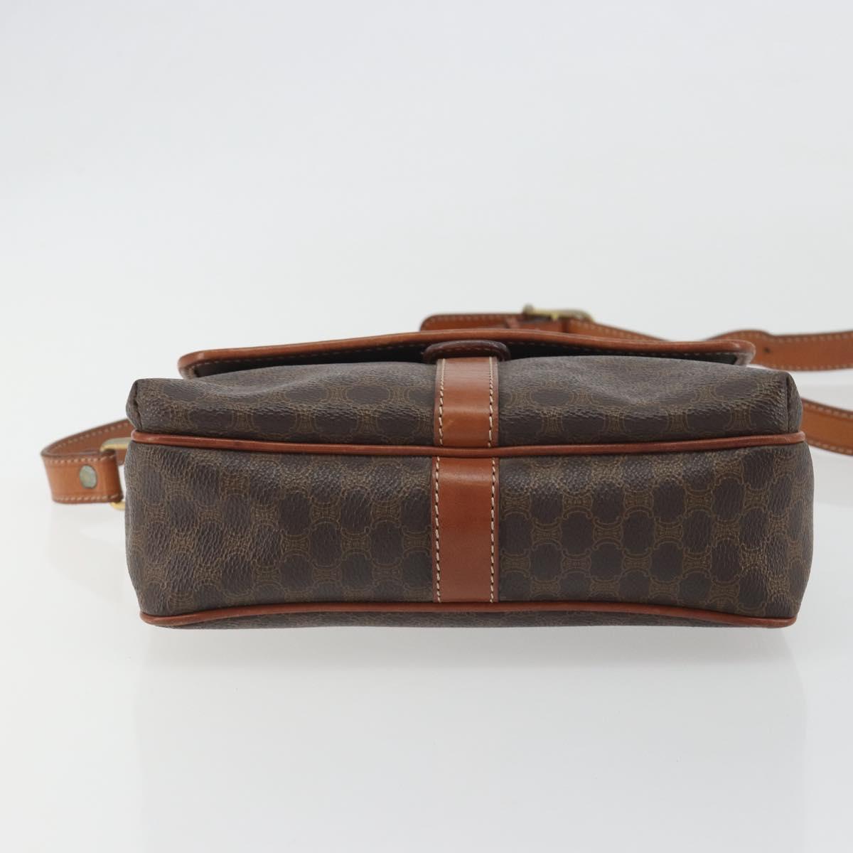 CELINE Macadam Canvas Shoulder Bag PVC Leather Brown Gold Auth 191139