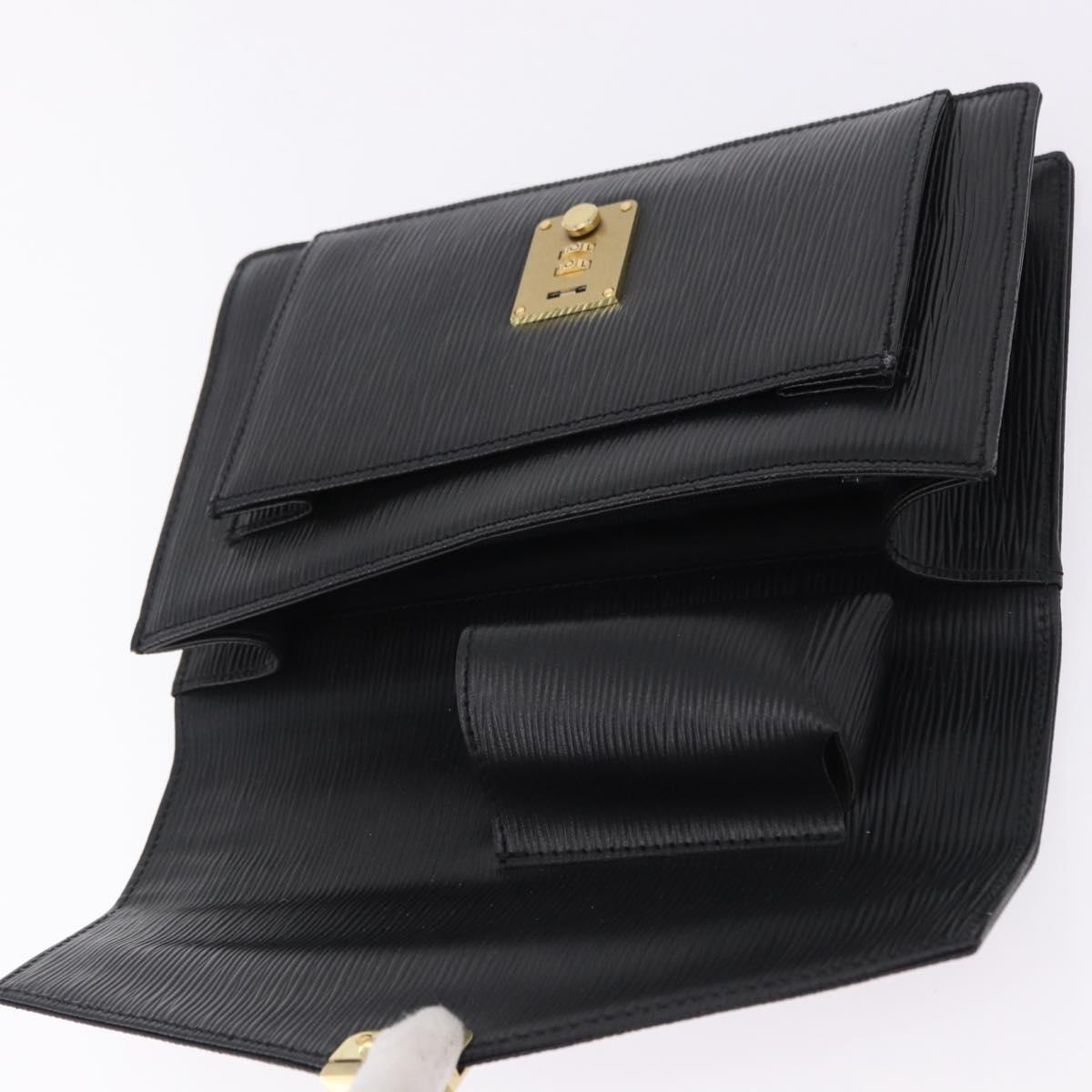 VALENTINO Clutch Bag Leather Black Gold Auth 191140
