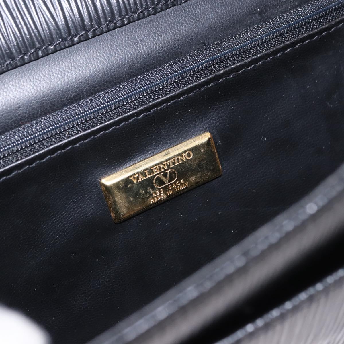 VALENTINO Clutch Bag Leather Black Gold Auth 191140