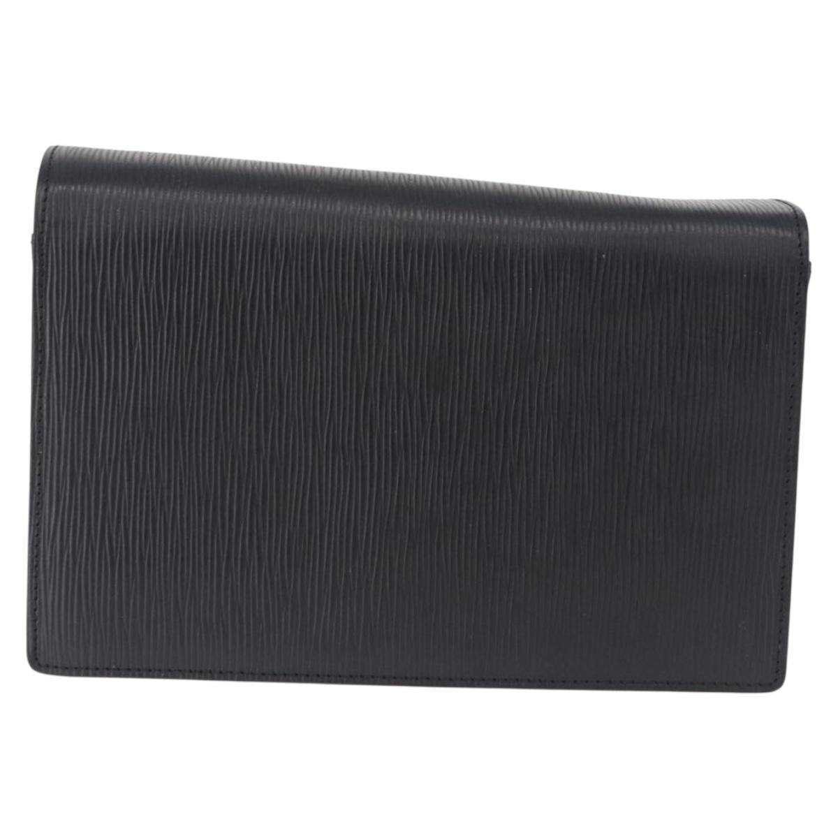 VALENTINO Clutch Bag Leather Black Gold Auth 191140