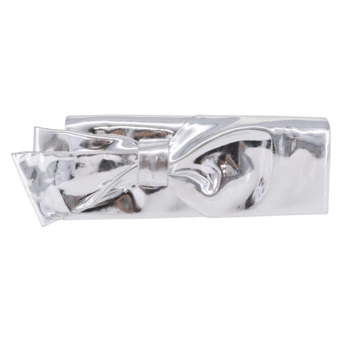 Christian Louboutin Clutch Bag Leather Silver Auth 191142