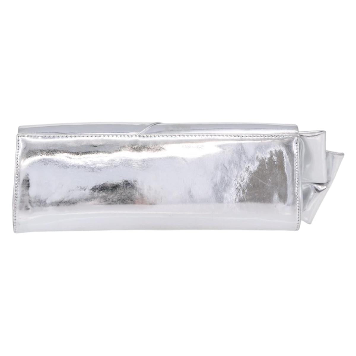 Christian Louboutin Clutch Bag Leather Silver Auth 191142