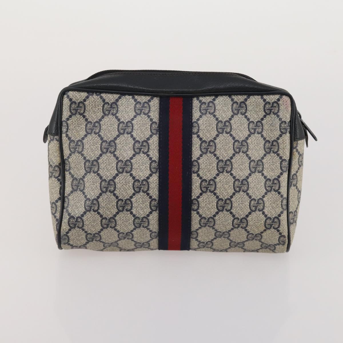 GUCCI GG Supreme GG Plus Supreme Clutch Bag PVC 3 Set Beige Navy Auth 191143