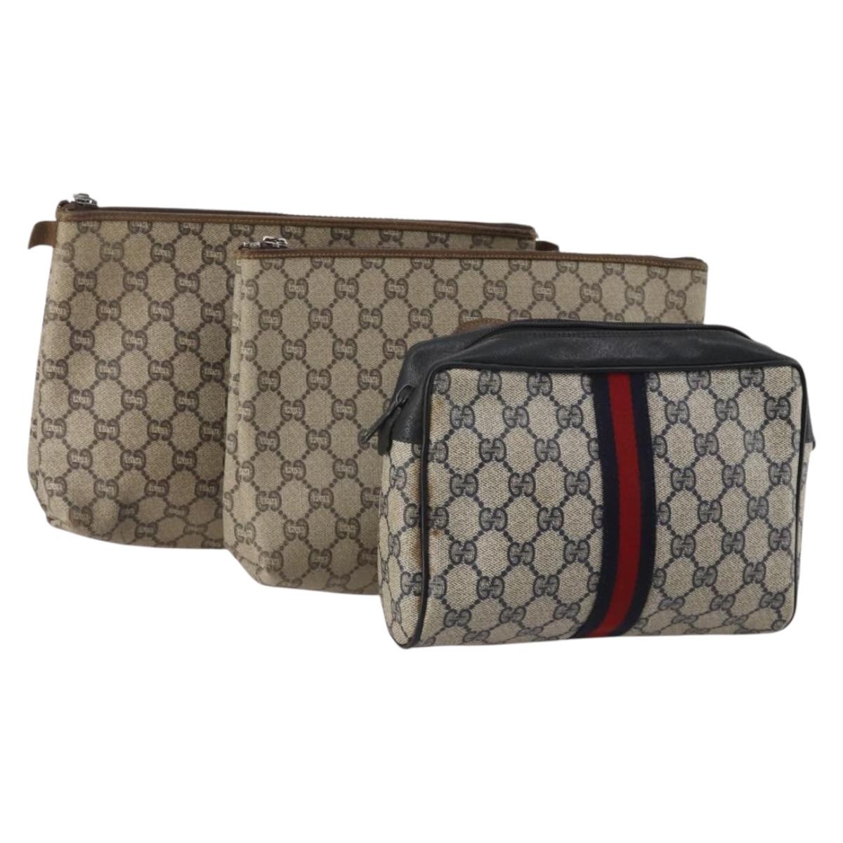 GUCCI GG Supreme GG Plus Supreme Clutch Bag PVC 3 Set Beige Navy Auth 191143