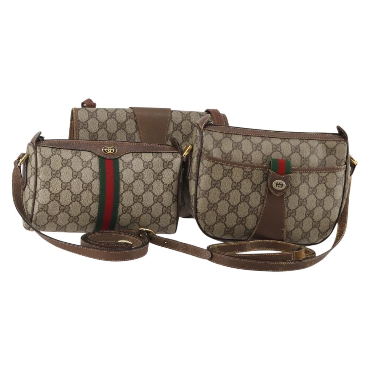 GUCCI GG Supreme Shoulder Bag PVC 3 Set Beige Auth 191148