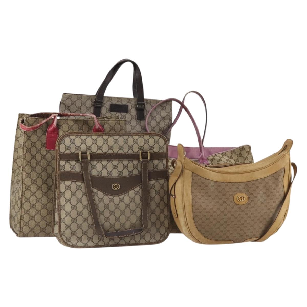 GUCCI GG Supreme GG Canvas Shoulder Bag PVC 5 Set Beige Auth 191152