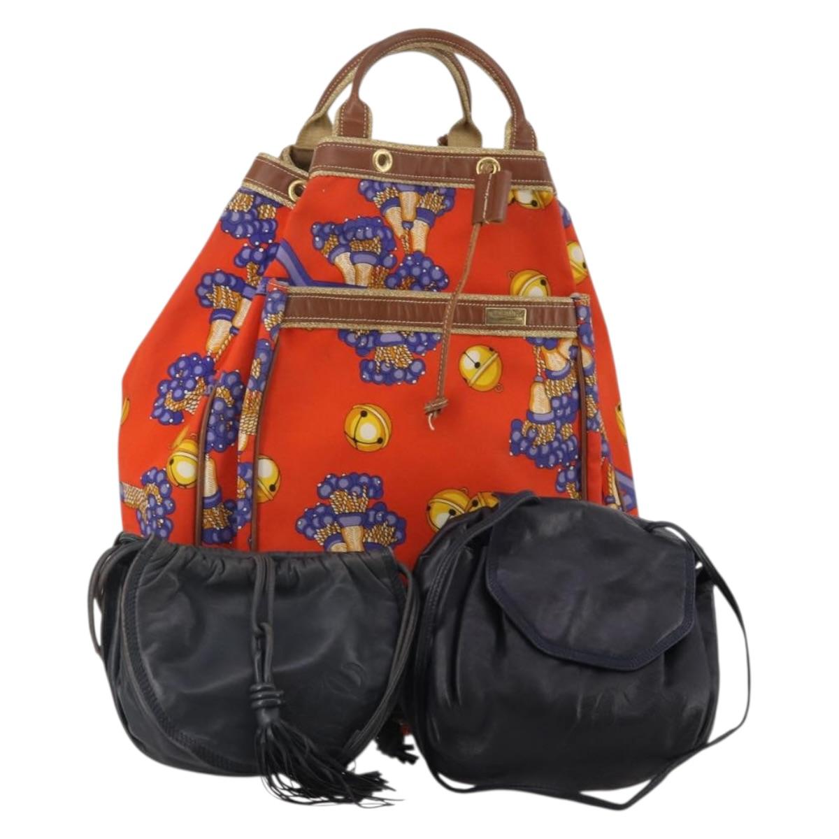 LOEWE Shoulder Bag Leather Canvas 3 Set Black Orange Auth 191153
