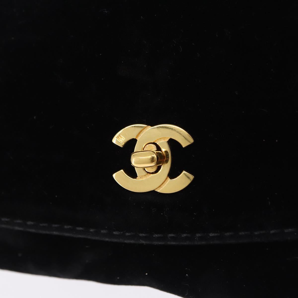 CHANEL Jewelry Case Velor Black Gold CC Auth 191156A