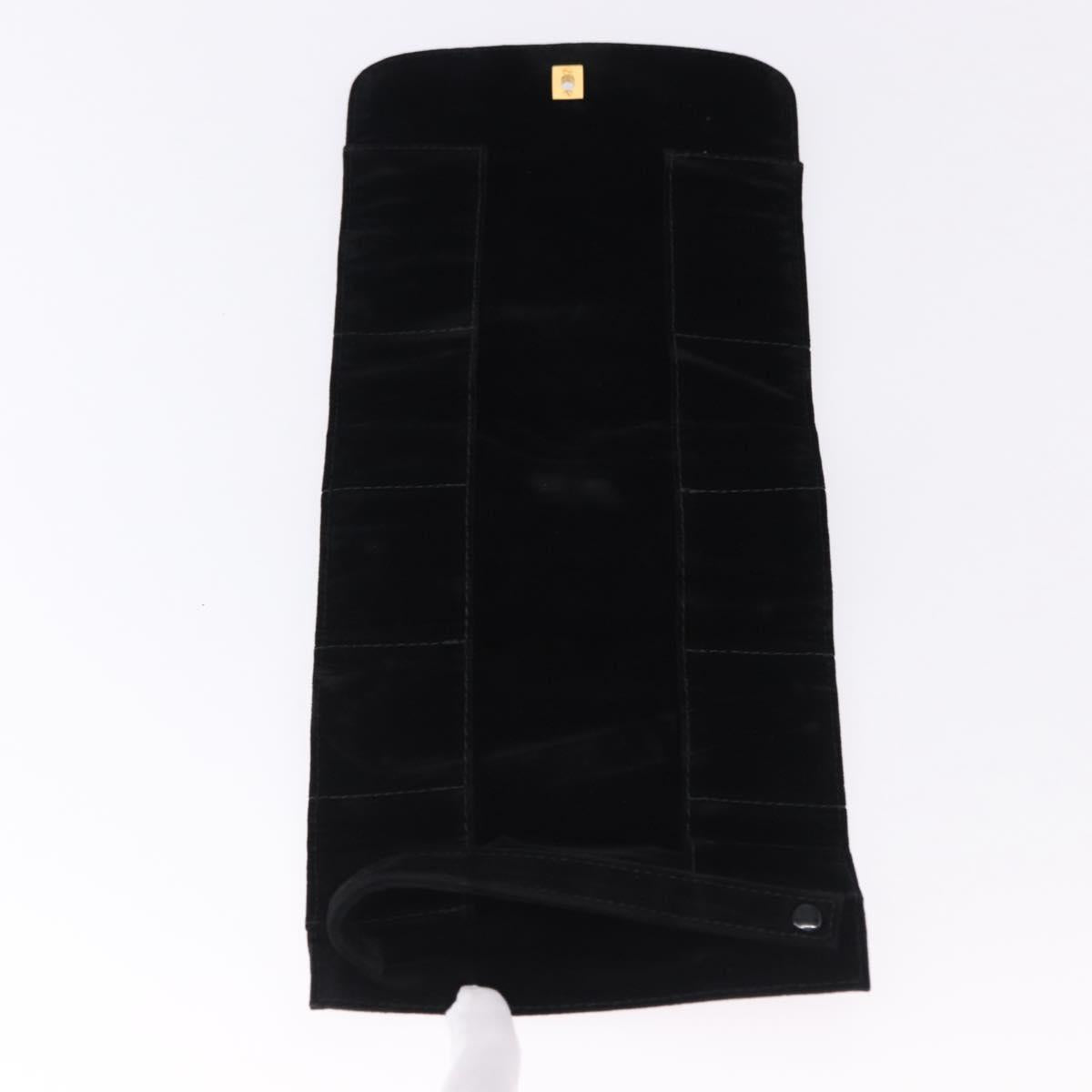 CHANEL Jewelry Case Velor Black Gold CC Auth 191156A