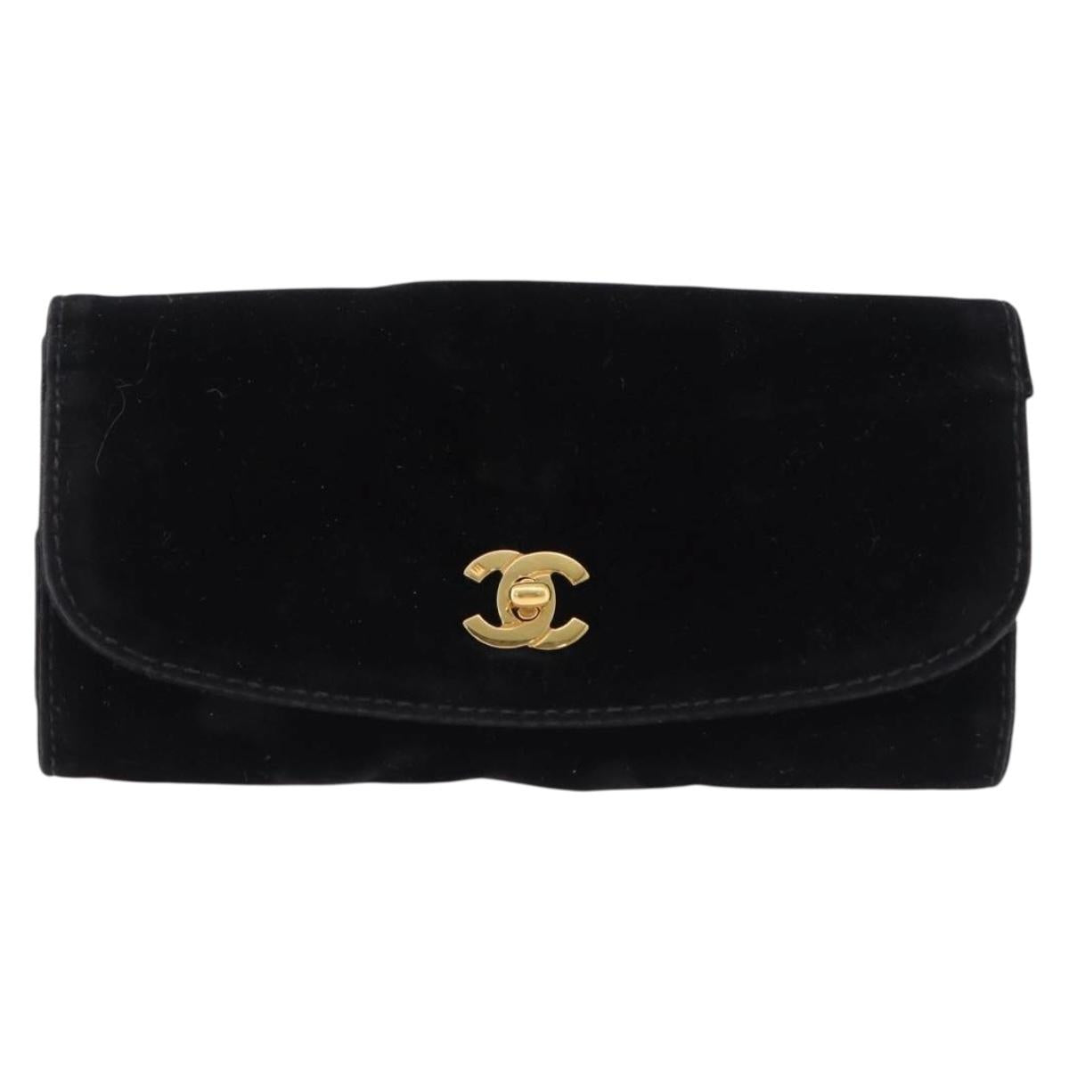 CHANEL Jewelry Case Velor Black Gold CC Auth 191156A