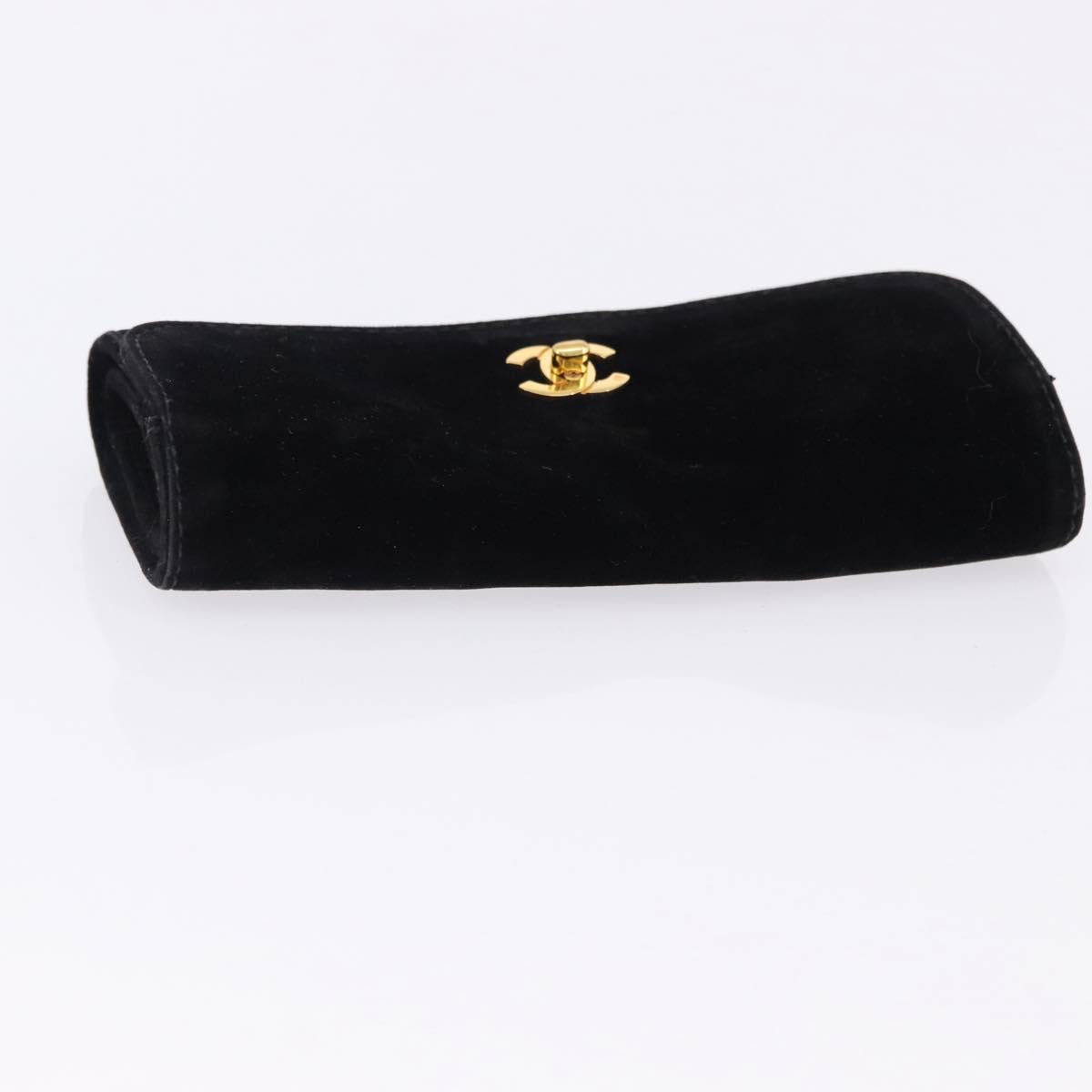 CHANEL Jewelry Case Velor Black Gold CC Auth 191156A