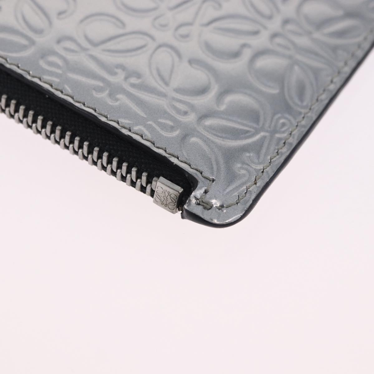 LOEWE Anagram Card Case Leather Silver Auth 191158A