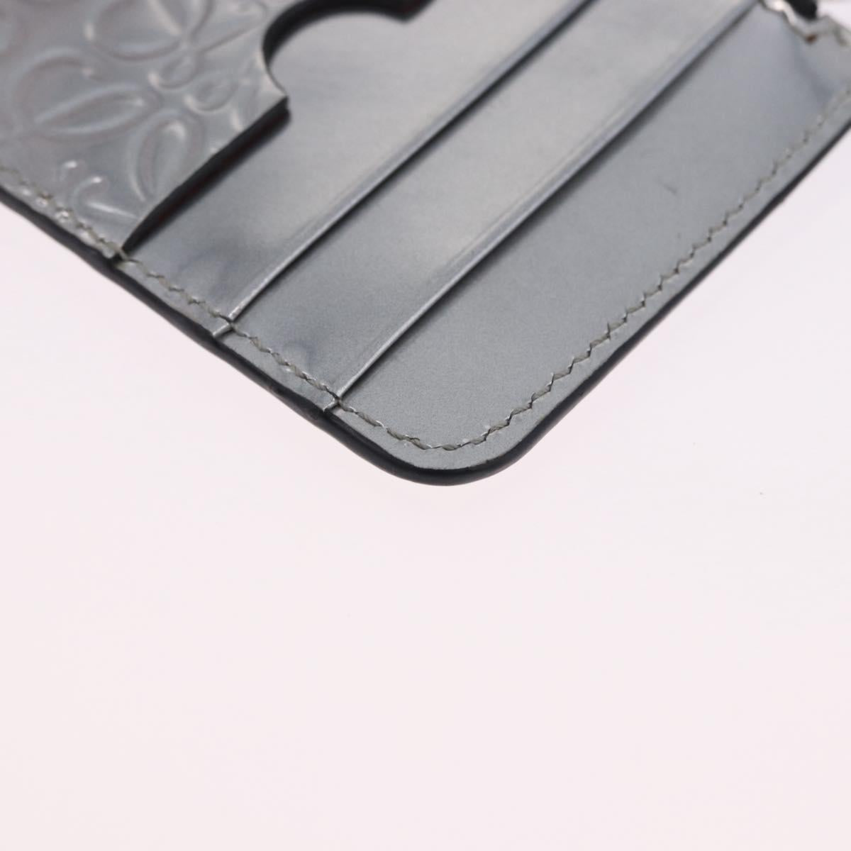 LOEWE Anagram Card Case Leather Silver Auth 191158A