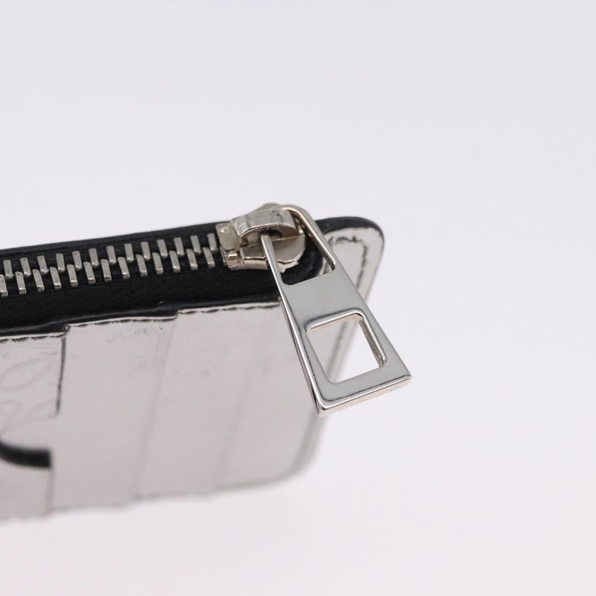 LOEWE Anagram Card Case Leather Silver Auth 191158A