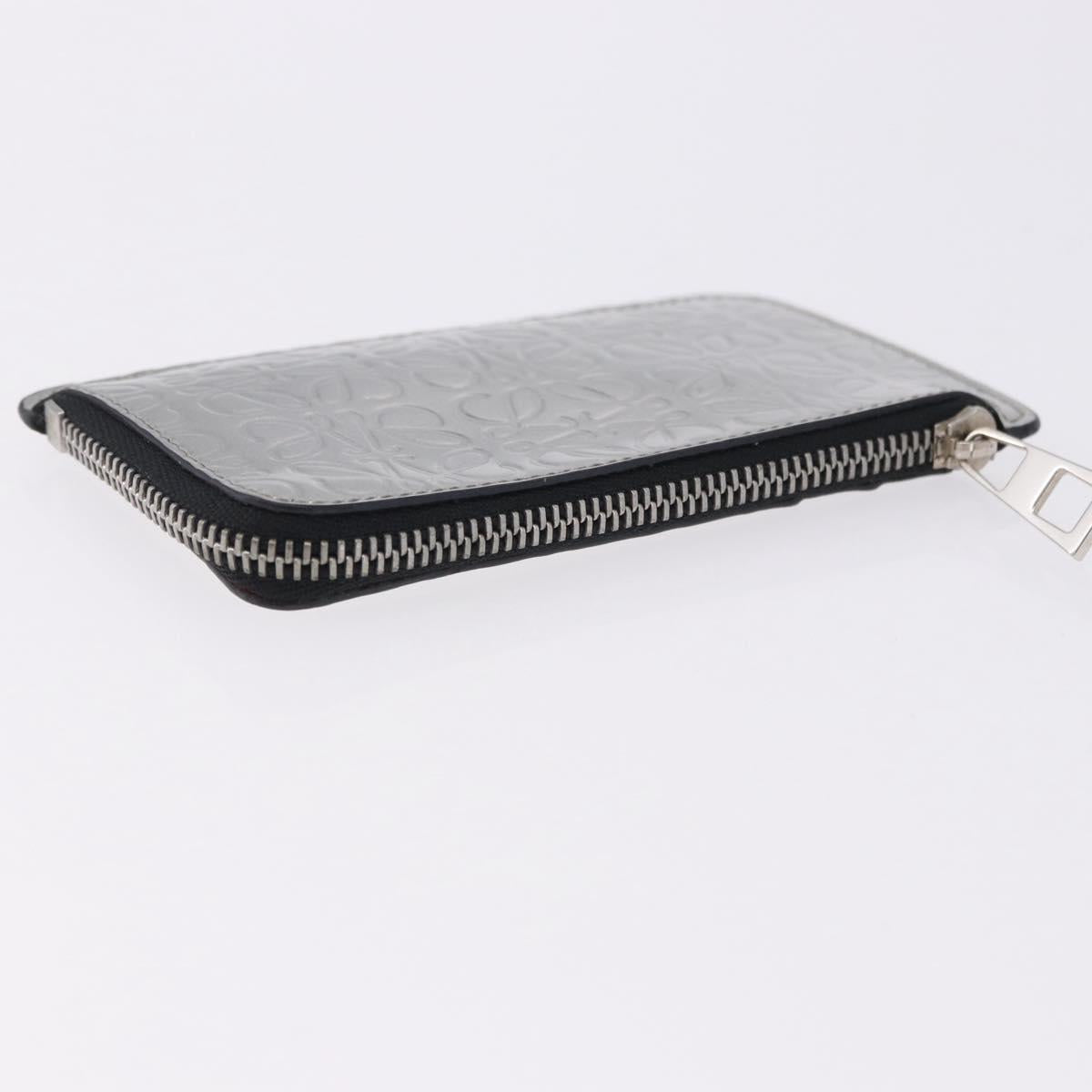 LOEWE Anagram Card Case Leather Silver Auth 191158A