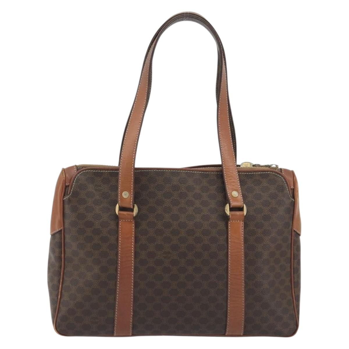 CELINE Macadam Tote Bag PVC Leather Brown Gold Tone Auth 191179