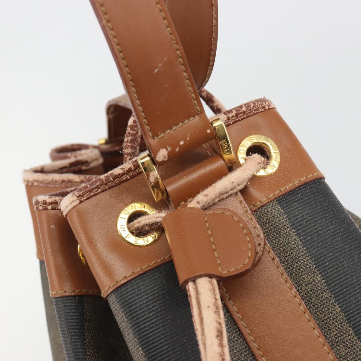 FENDI Pecan Shoulder Bag PVC Leather Black Gold Tone Auth 191181