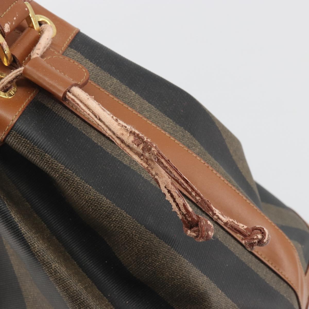 FENDI Pecan Shoulder Bag PVC Leather Black Gold Tone Auth 191181