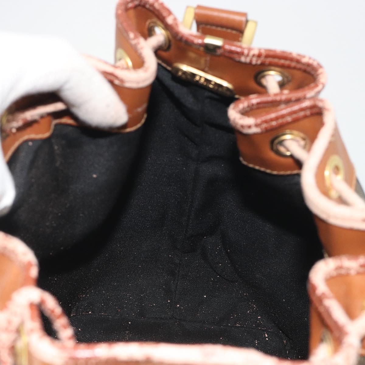 FENDI Pecan Shoulder Bag PVC Leather Black Gold Tone Auth 191181