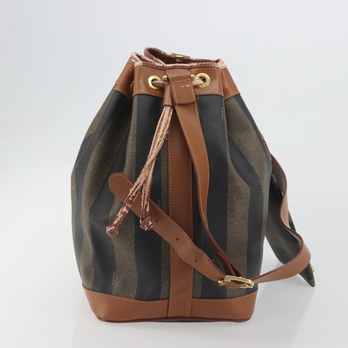 FENDI Pecan Shoulder Bag PVC Leather Black Gold Tone Auth 191181
