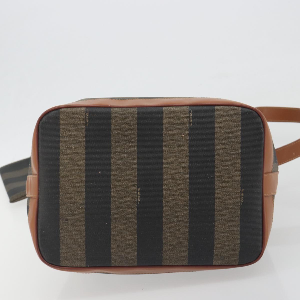 FENDI Pecan Shoulder Bag PVC Leather Black Gold Tone Auth 191181