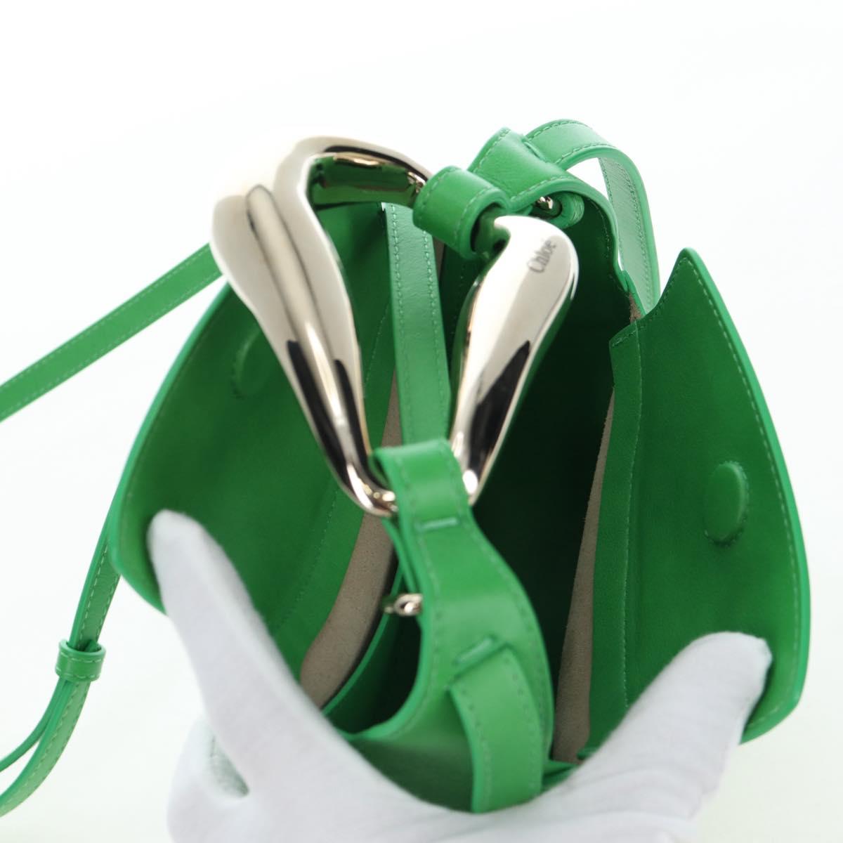 Chloe Kiss Shoulder Bag Leather 2way Green Gold Auth 191257V
