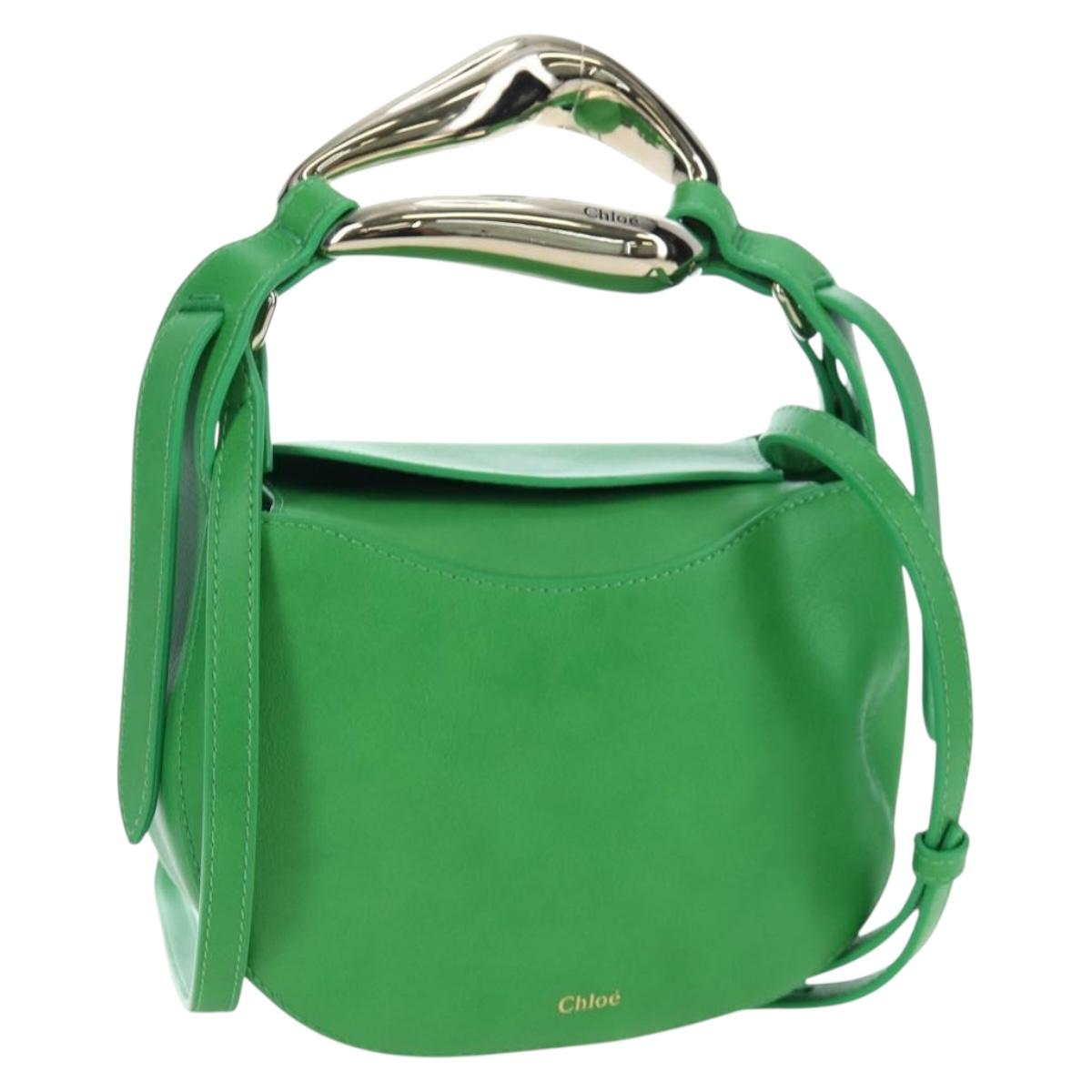 Chloe Kiss Shoulder Bag Leather 2way Green Gold Auth 191257V