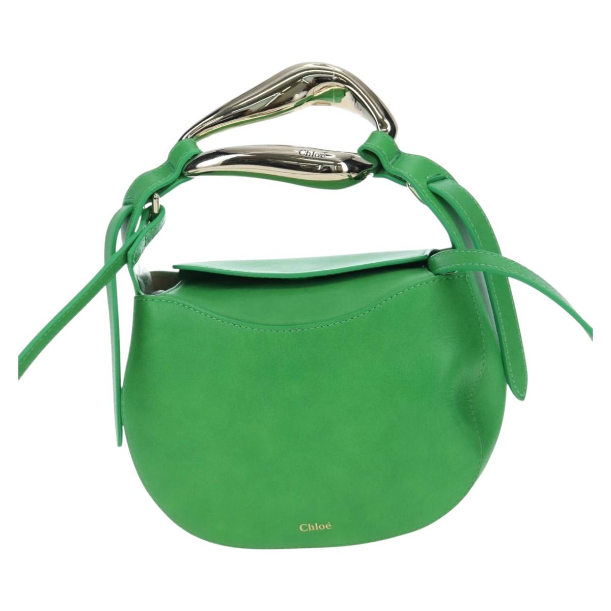 Chloe Kiss Shoulder Bag Leather 2way Green Gold Auth 191257V